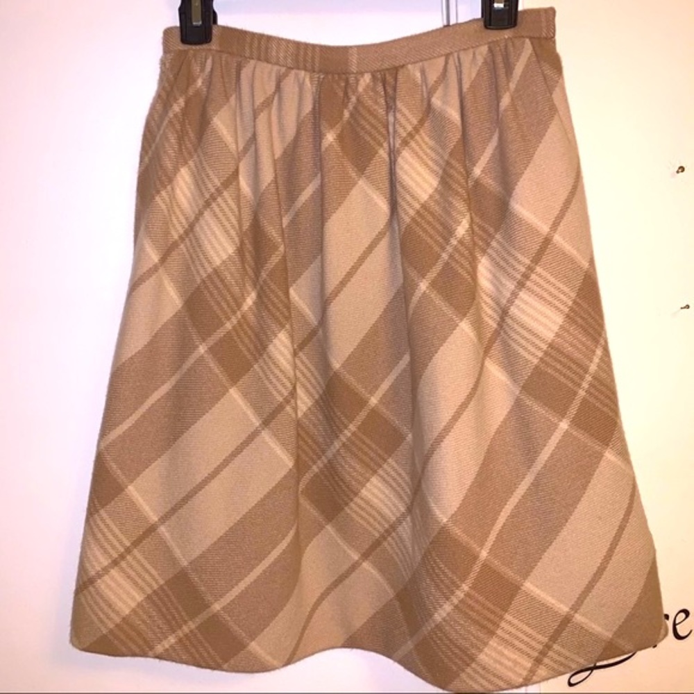 Ralph Lauren Purple Label Taupe Plaid A-Line Skirt